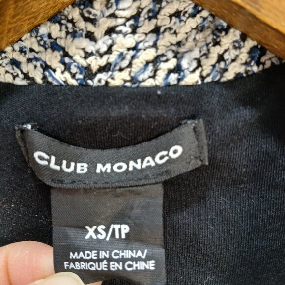 ​Club Monaco Tweed & Lamb Leather Blazer Womens Size XSmall Luxury Asymetric - Picture 2 of 10